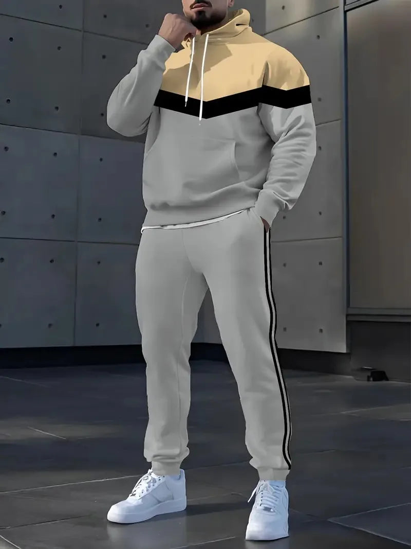 Men's 3D Striped Pattern Print Sweatshirt and Pants Two-Piece Set