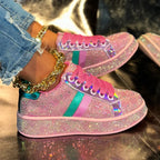 Women's Crystal Rhinestone Platform Lace Up Casual Sneakers