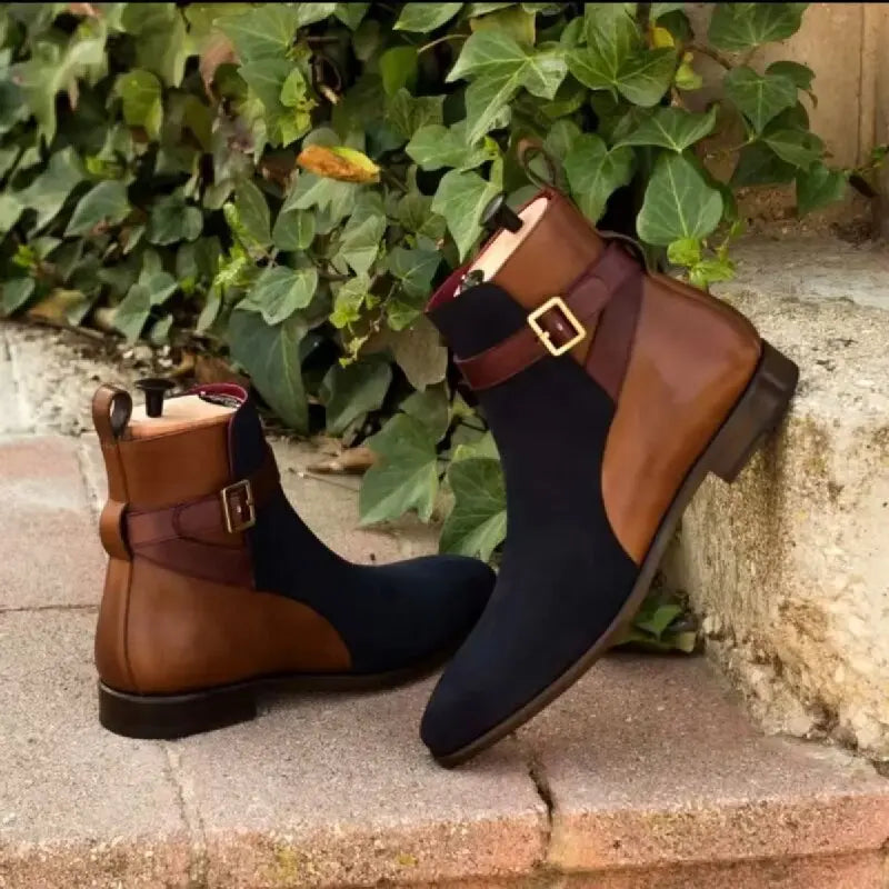 Men's Pointed Toe Buckle Chelsea Ankle Boots