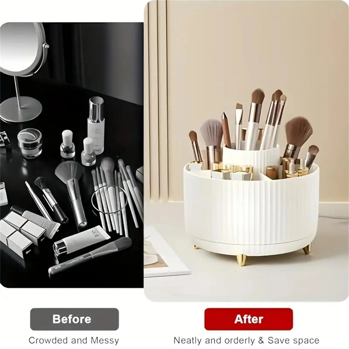 360° Rotating Makeup Organizer 5 Compartments Plastic Cosmetic Storage