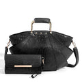 Women's Metal Top Handle PU Leather Large Capacity Shoulder Tote Bag