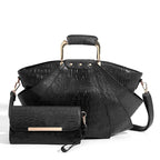 Women's Metal Top Handle PU Leather Large Capacity Shoulder Tote Bag