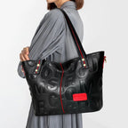 Women's Letter Print Cowhide Leather Shoulder Tote Bag Q1452