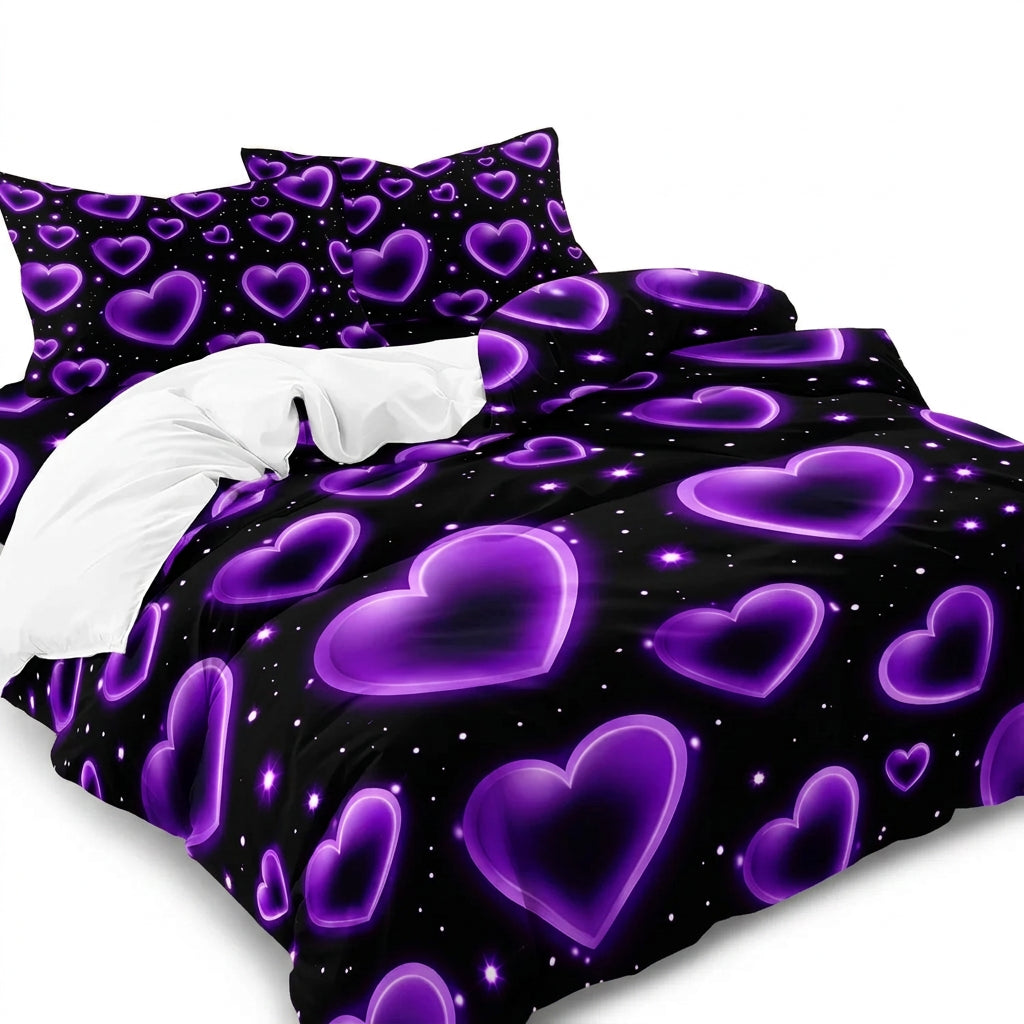 Romantic Purple Hearts Duvet Cover Set