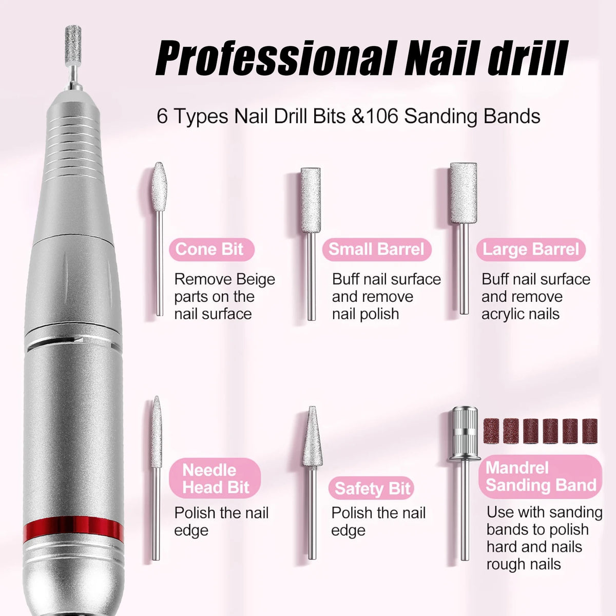 45000 RPM Electric Nail Drill Kit for Acrylic Gel Dip Powder Nails