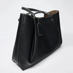 Women's Solid Color PU Leather Handbag Shoulder Tote Bag