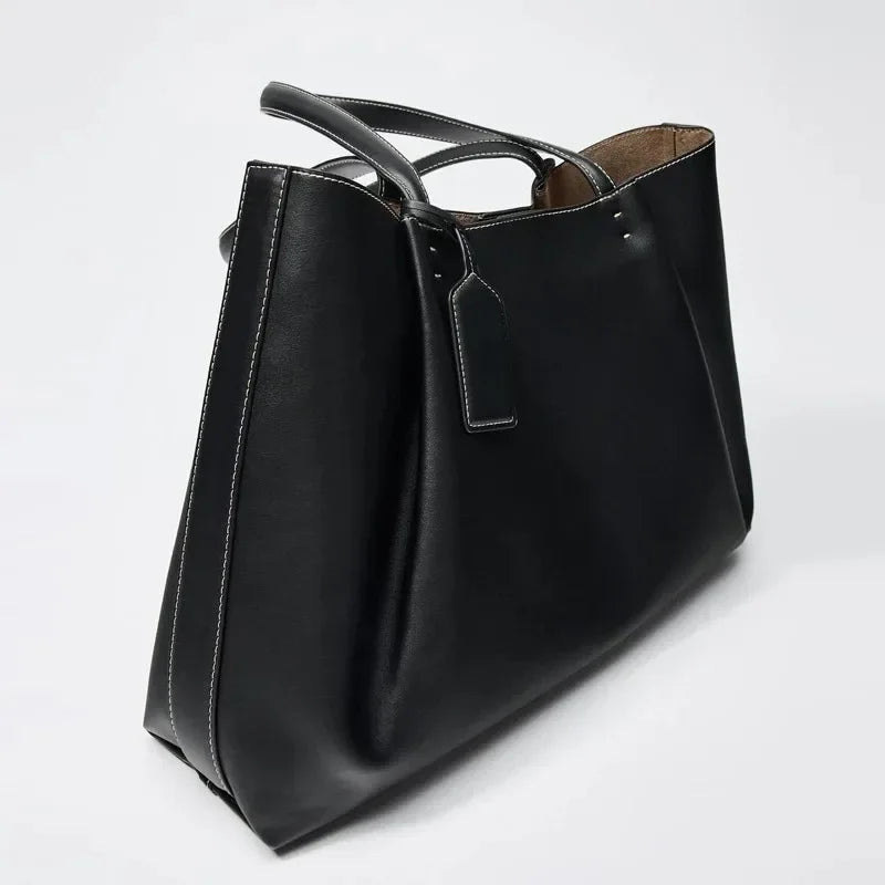 Women's Solid Color PU Leather Handbag Shoulder Tote Bag
