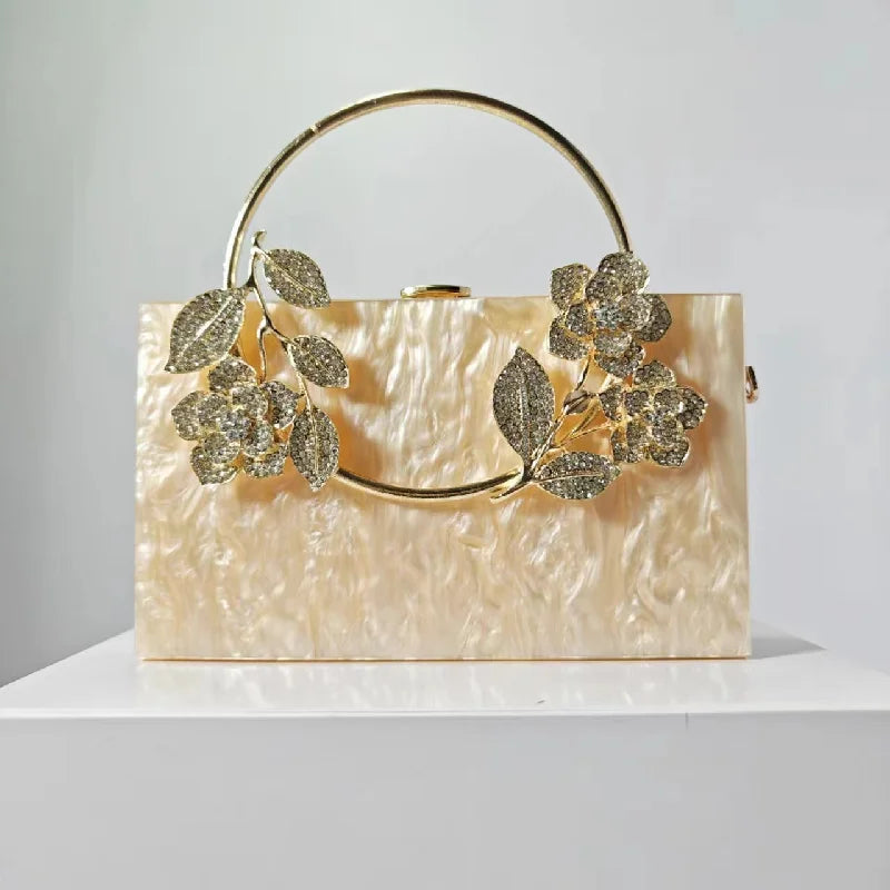Women's Luxury Acrylic Floral Evening Clutch Bag