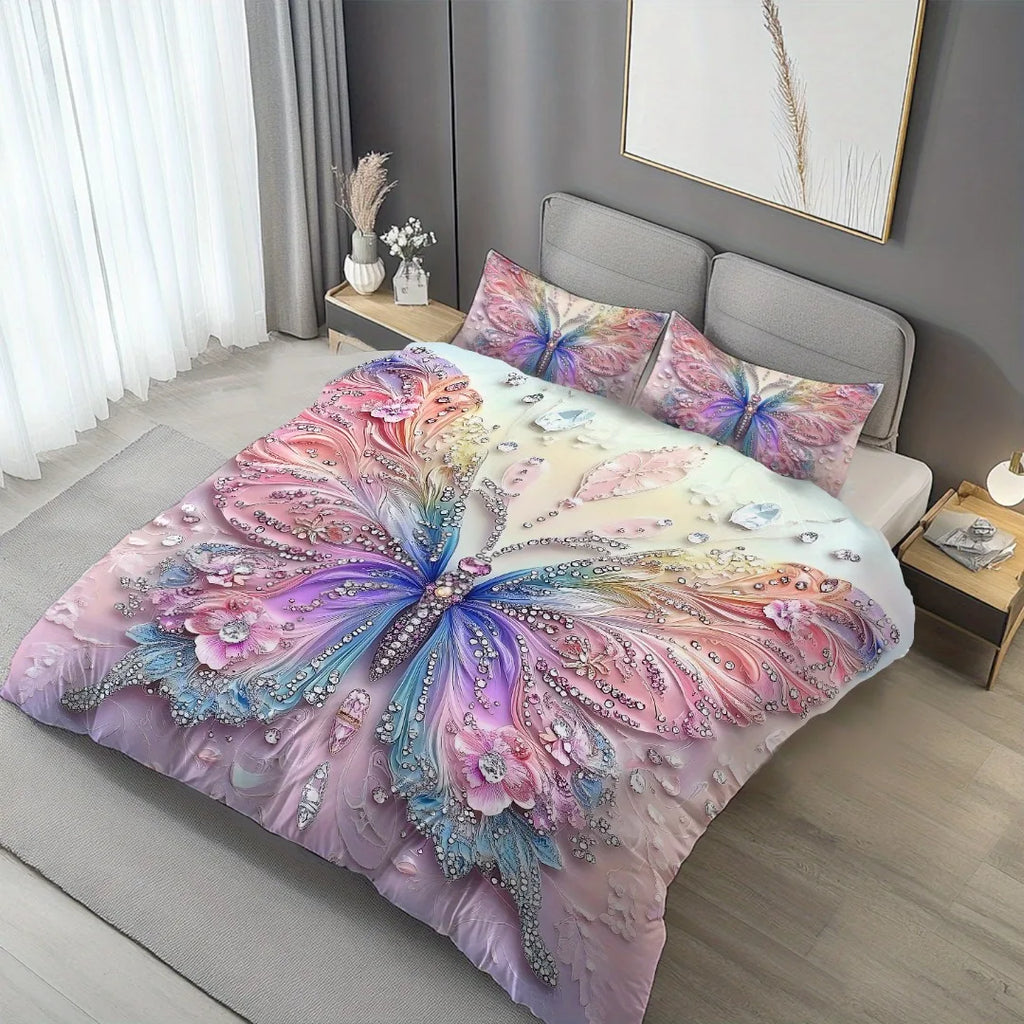 Butterfly Print Microfiber Duvet Cover Set