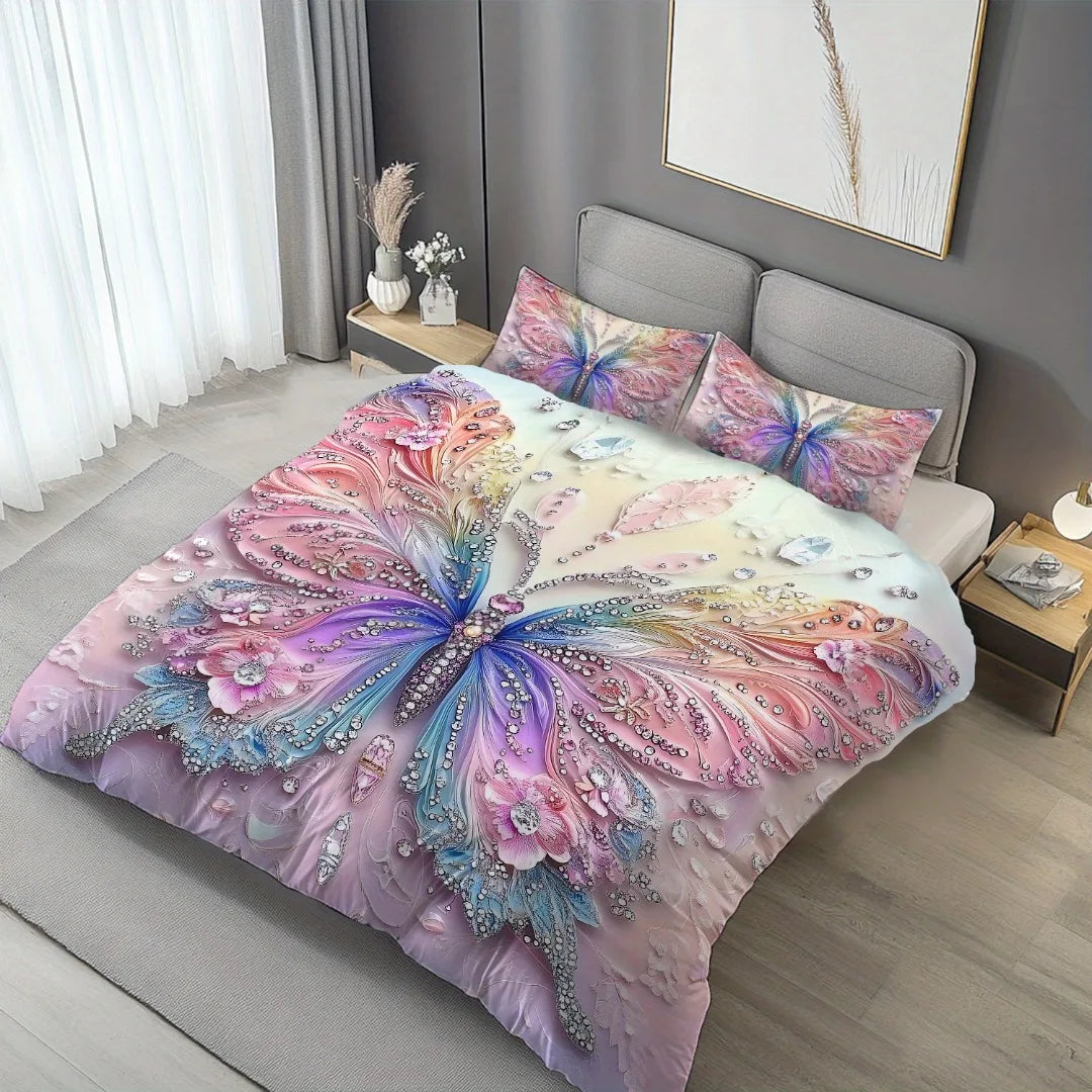 Butterfly Print Microfiber Duvet Cover Set