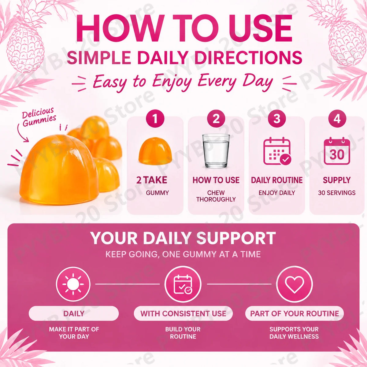 Vaginal Probiotic pH Balance Immune Support Dietary Supplement Gummies