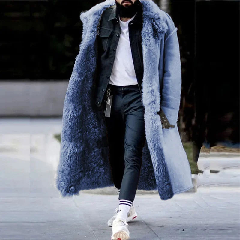 Men's Thickened Faux Fur Long Winter Overcoat Jacket