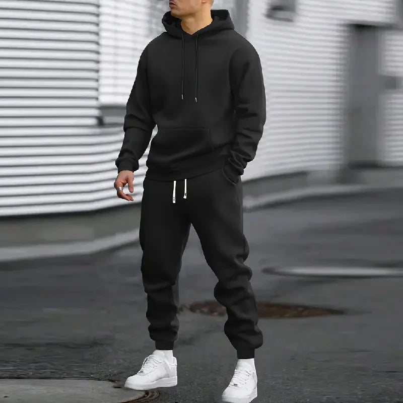 Men's Two-Piece Hooded Jogging Suit Fleece Zip Sweatshirt