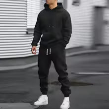 Men's Two-Piece Hooded Jogging Suit Fleece Zip Sweatshirt