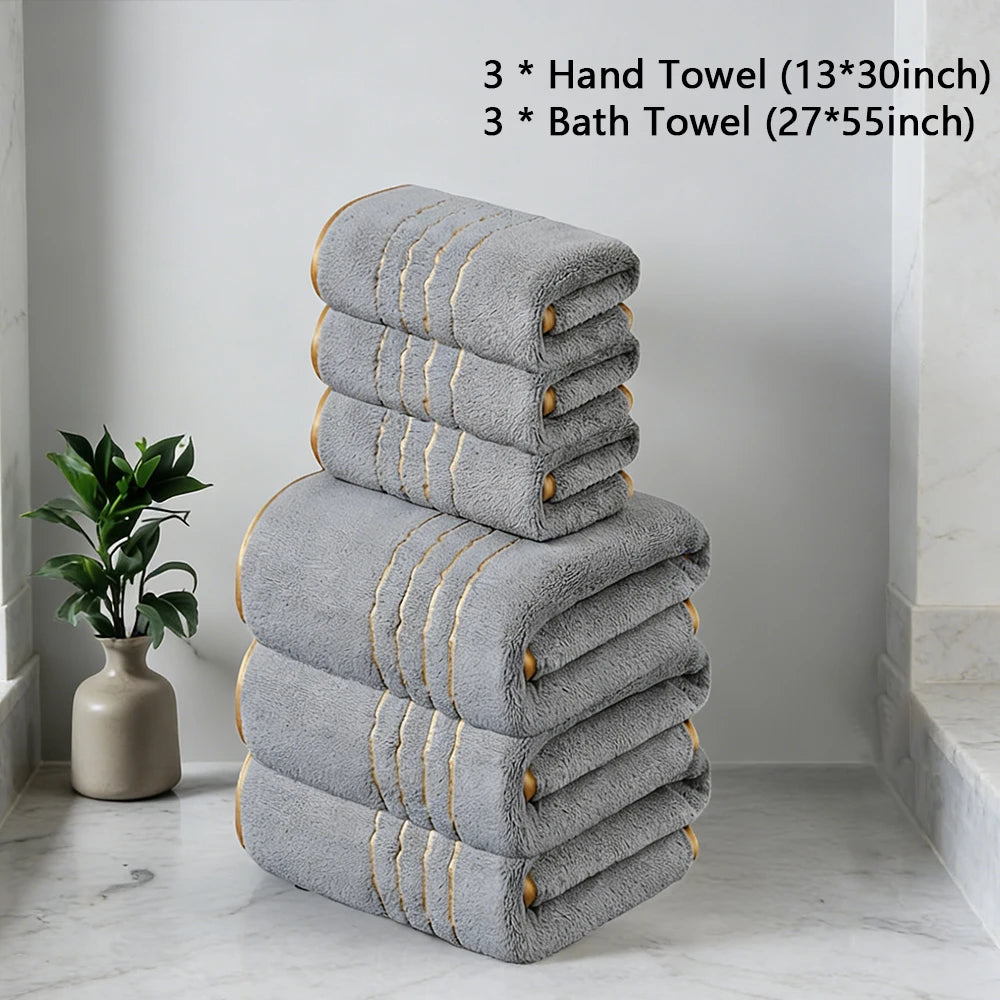 Soft Absorbent Polyester Bath Towel Set with Gold Accents