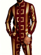 Men's Casual 3D Print Long Sleeve Shirt and Pants Set