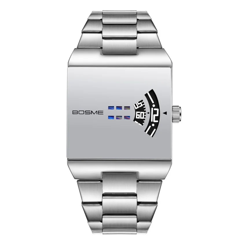 Men's Fashion Square Stainless Steel Quartz Wristwatch