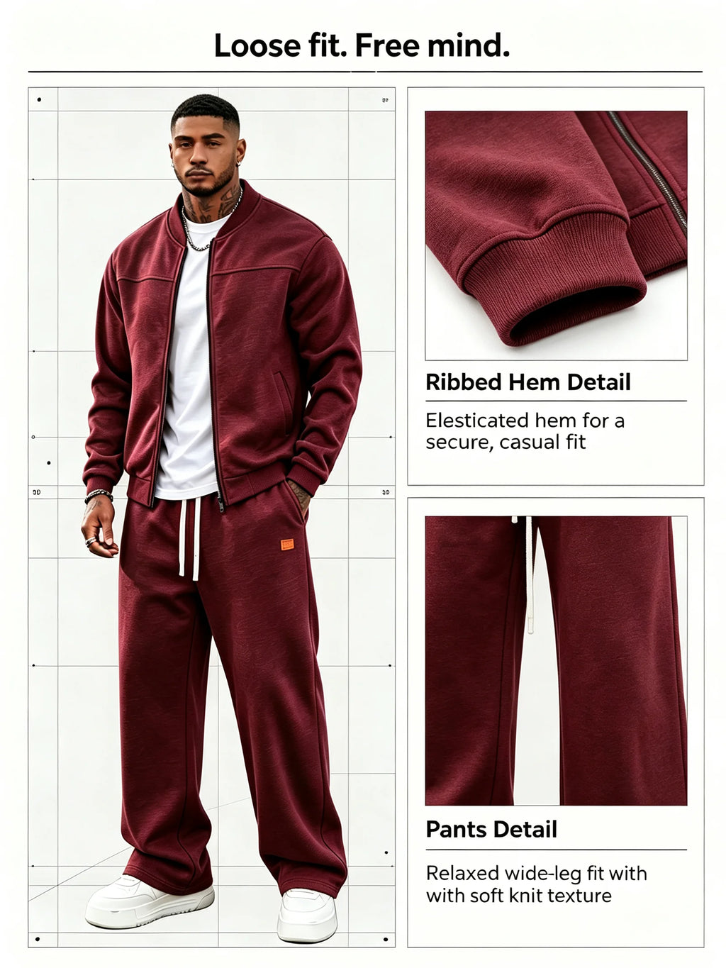 Men's Zip-Up Jacket and Wide Leg Sweatpants Two-Piece Set