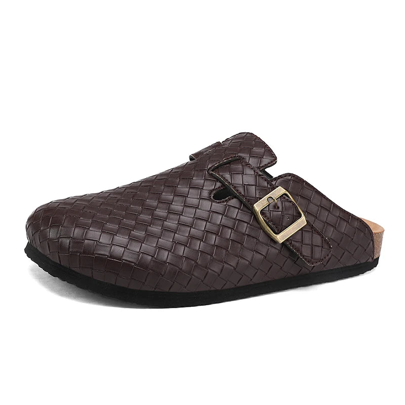 Men's Adjustable Cork Split Leather Clogs Slippers