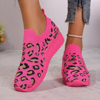 Women's Leopard Print Knitted Slip-On Wedge Sneakers