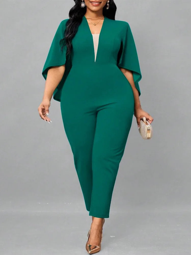 Women's Solid Flared Half Sleeve V-Neck Jumpsuit 41201