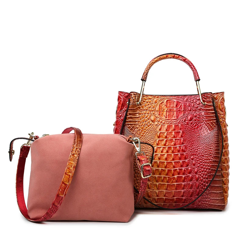 Women's Crocodile Pattern Handbag Shoulder Tote Bag