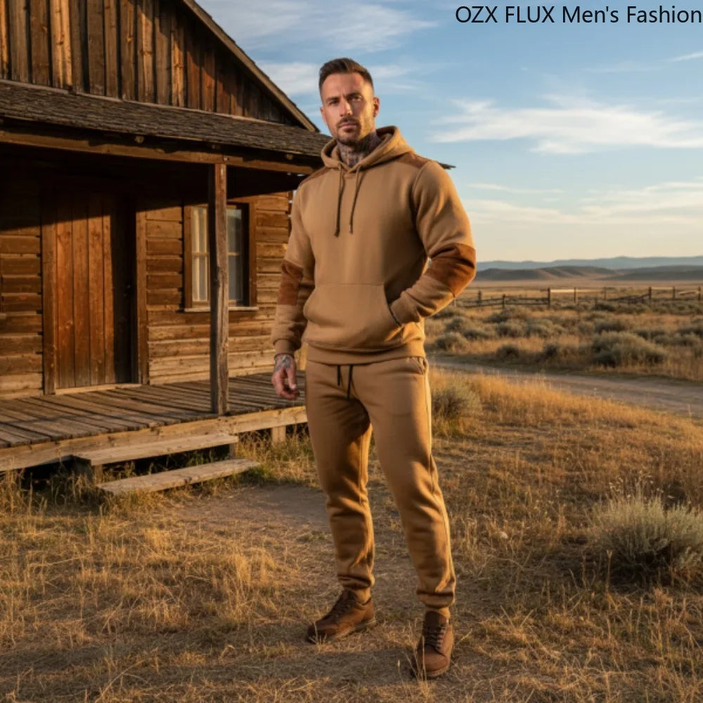 Men's Waffle Suede Hoodie and Joggers Two-Piece Set