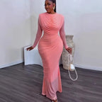 Women's Elegant Mesh Long Sleeve Mermaid Maxi Dress
