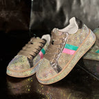Women's Crystal Rhinestone Platform Lace Up Casual Sneakers