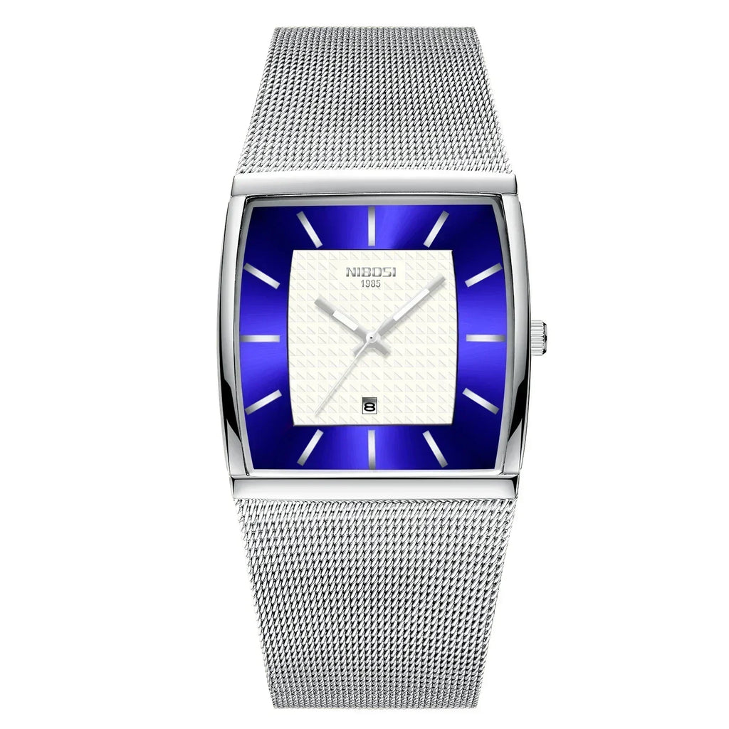 Men's Fashion Square Stainless Steel Quartz Wristwatch