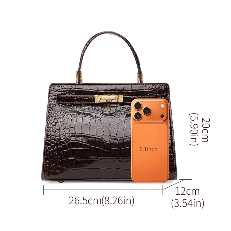 Women's Crocodile Pattern Cowhide Leather Handbag Tote Bag Q1834