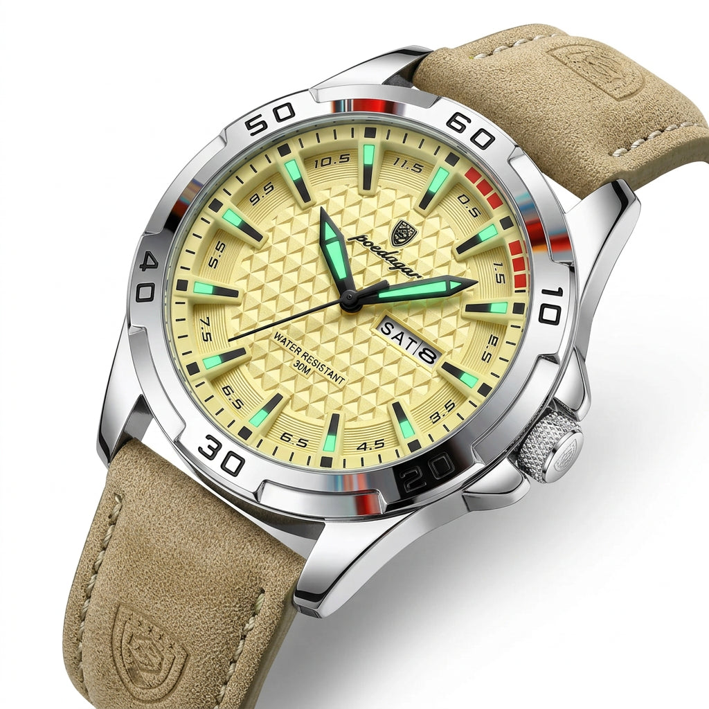 Men's Luminous Waterproof Quartz Leather Watch