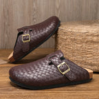 Men's Adjustable Cork Split Leather Clogs Slippers