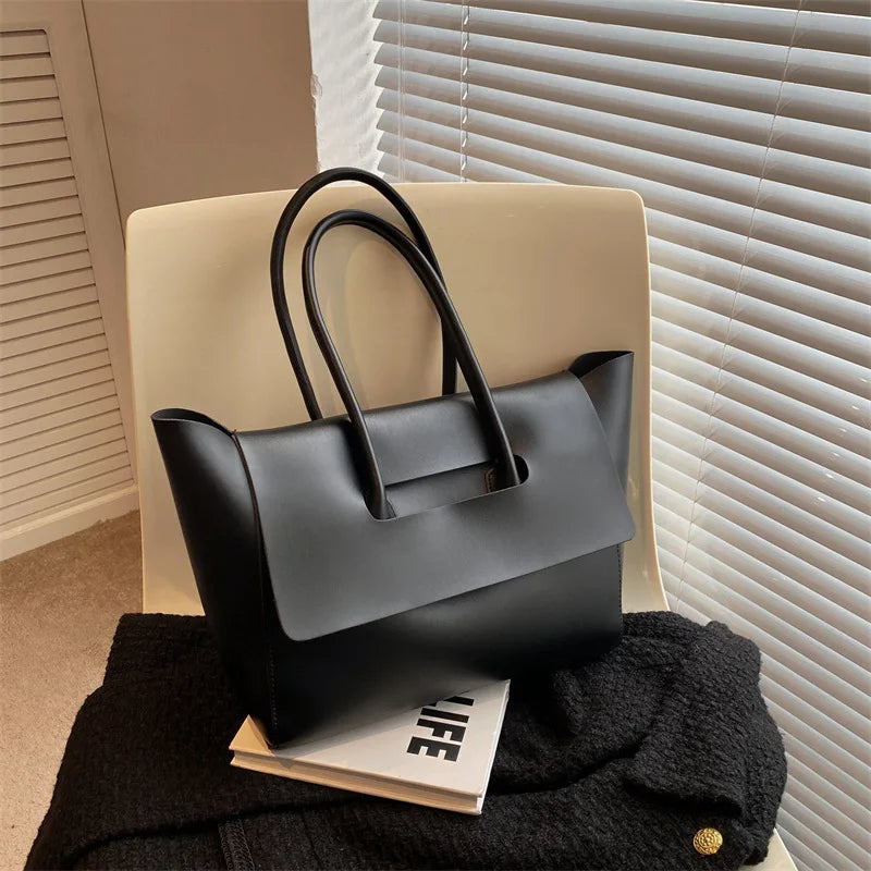 Women's Solid Color PU Leather Handbag Shoulder Tote Bag