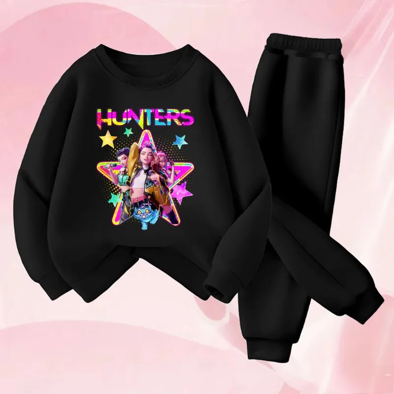Girls' Cartoon Printed Sweatshirt and Sweatpants 2-Piece Set
