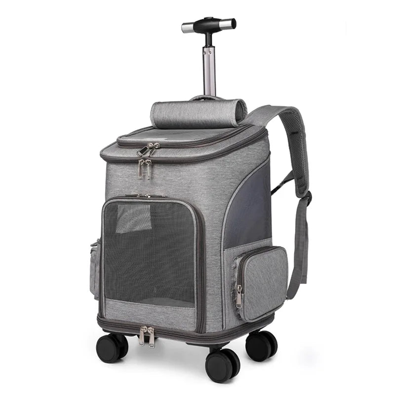 Large Capacity Pet Rolling Backpack Travel Carrier Suitcase