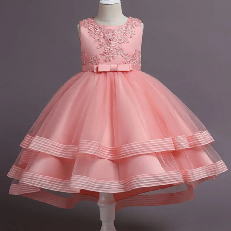 Girls' Sequin Satin Flare Sleeve Princess Party Dress