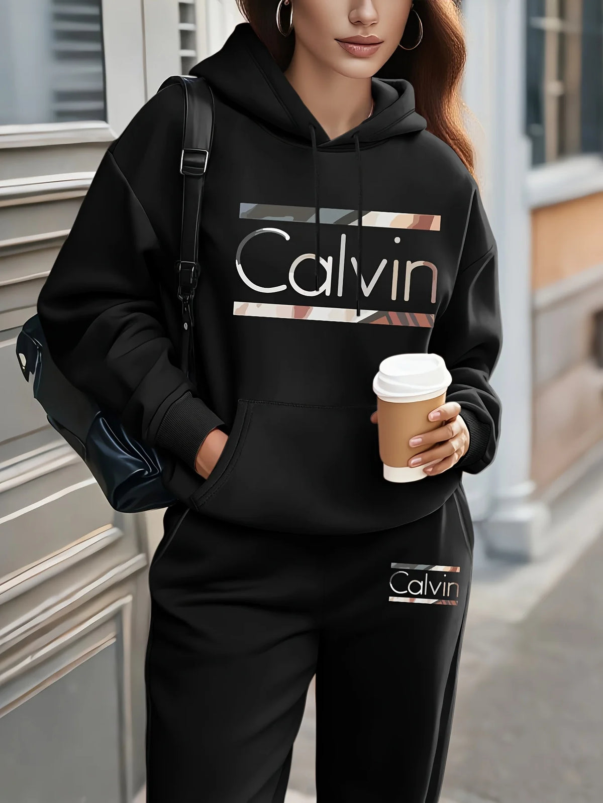 Women's Letter Printed Hoodie and Sweatpants Two-Piece Set