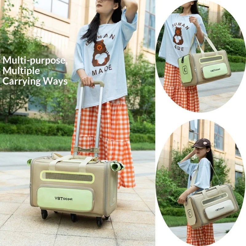 Foldable Rolling Trolley Backpack Carrier for Cats Dogs