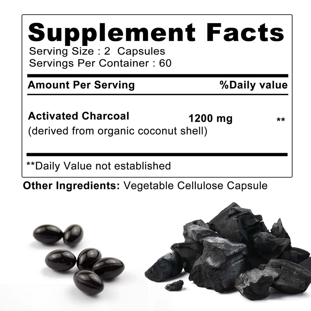 Activated Charcoal Capsules Digestive Bloating Relief