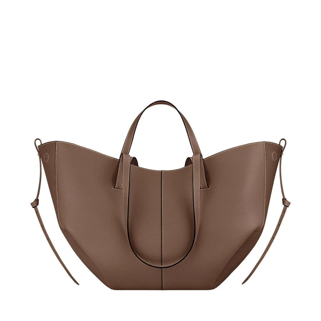 Women's Solid Color Genuine Leather Handbag Shoulder Tote Bag
