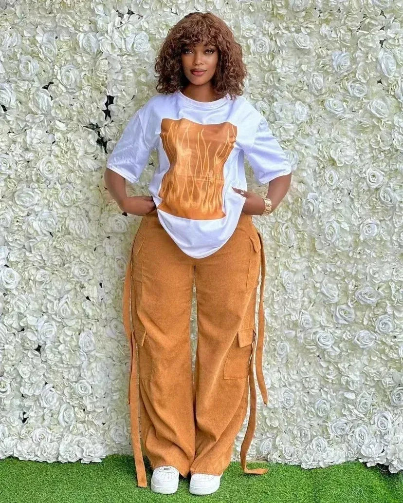 Women's Dashiki African Short Sleeve Top and Pants 2-Piece Set