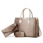 Women's Crocodile Pattern Handbag Shoulder Tote Bag Set