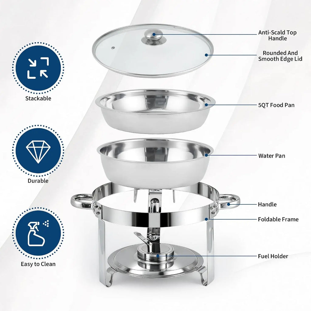 Stainless Steel Buffet Chafing Dish Set with Glass Lid 6 Qt