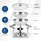 Stainless Steel Buffet Chafing Dish Set with Glass Lid 6 Qt