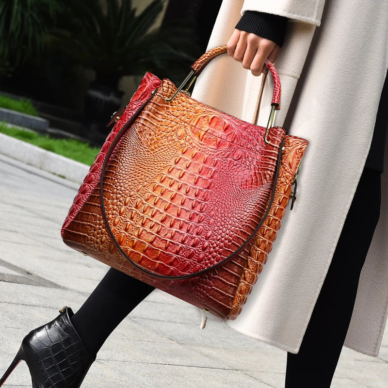 Women's Crocodile Pattern Handbag Shoulder Tote Bag