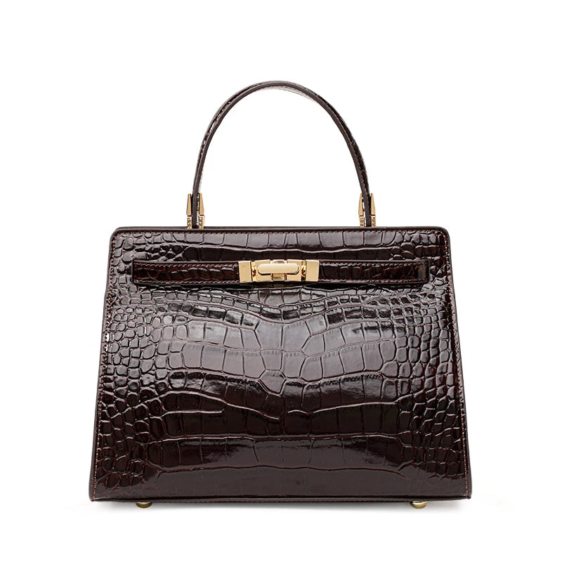 Women's Crocodile Pattern Cowhide Leather Handbag Tote Bag Q1834