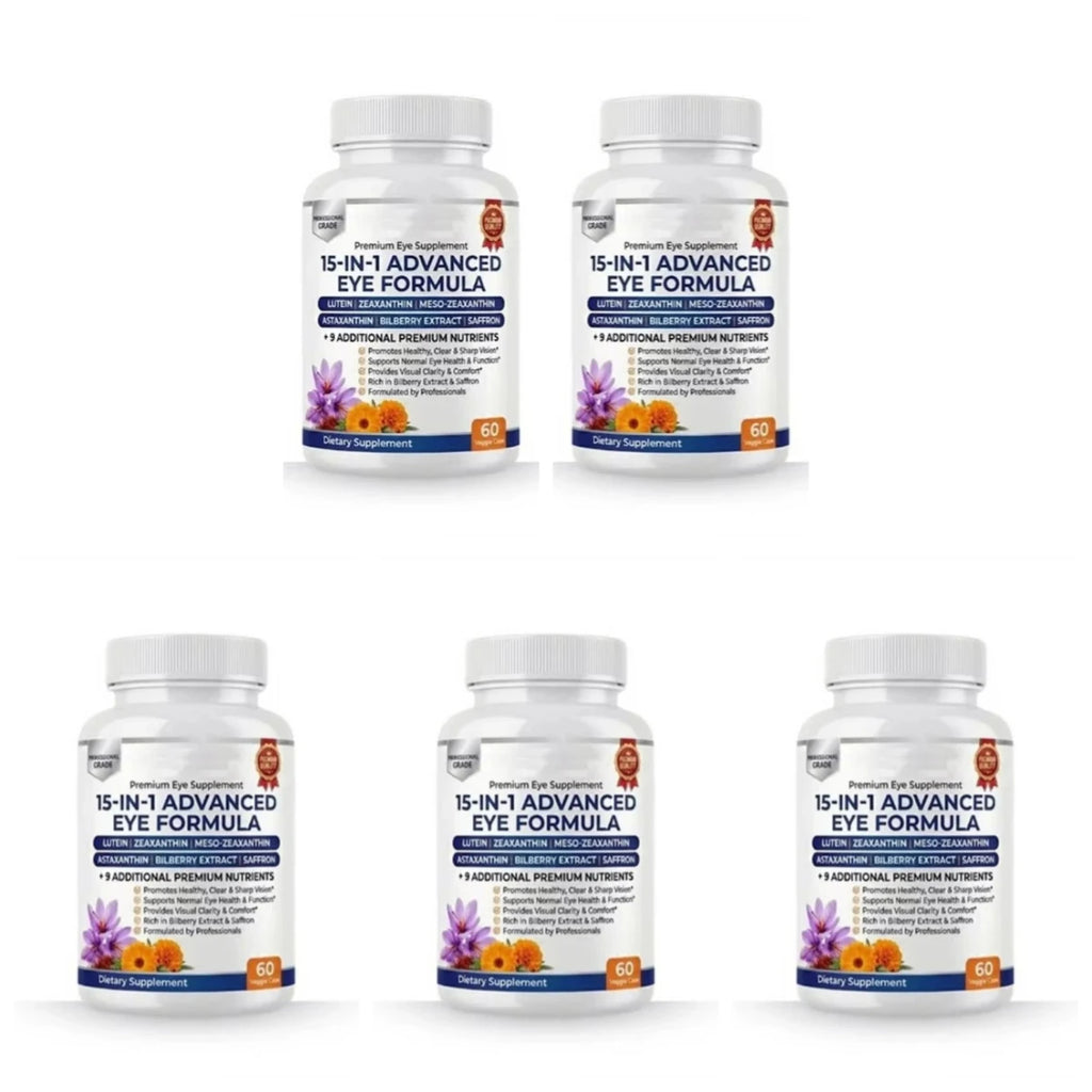 15-in-1 Eye Formula Supplement Lutein Zeaxanthin Bilberry 60 Veggie Caps