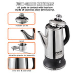 12-Cup 1000W Stainless Steel Electric Percolator Coffee Pot
