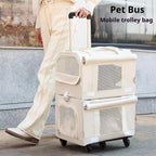 Foldable Double Layer Pet Trolley Travel Carrier for Cats Dogs